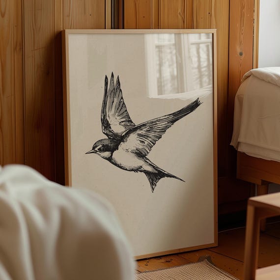 Flying Bird Line Drawing, Minimalist Art Print