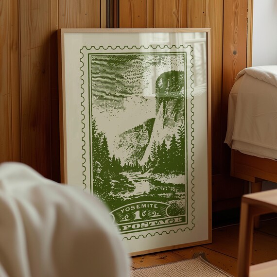 Yosemite 1 Cent Green Vintage Postage Stamp National Park Poster