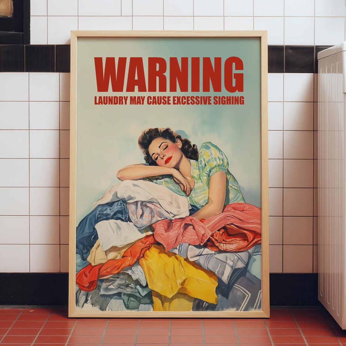 Laundry Room Decor Retro Funny Poster, Mid-Century Style
