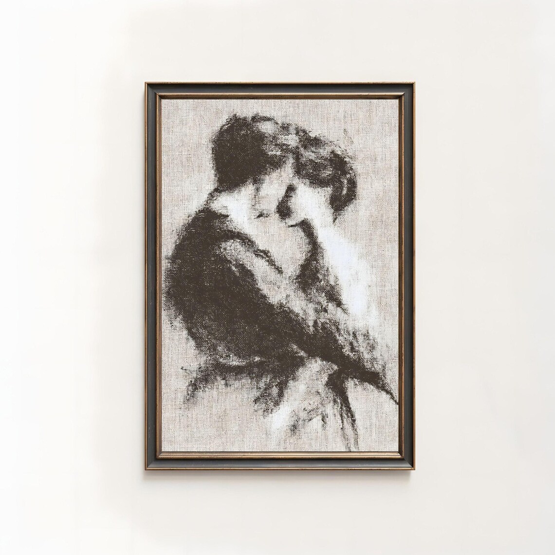 Rustic Couple Charcoal Sketch Minimalist Figure Wall Art 612