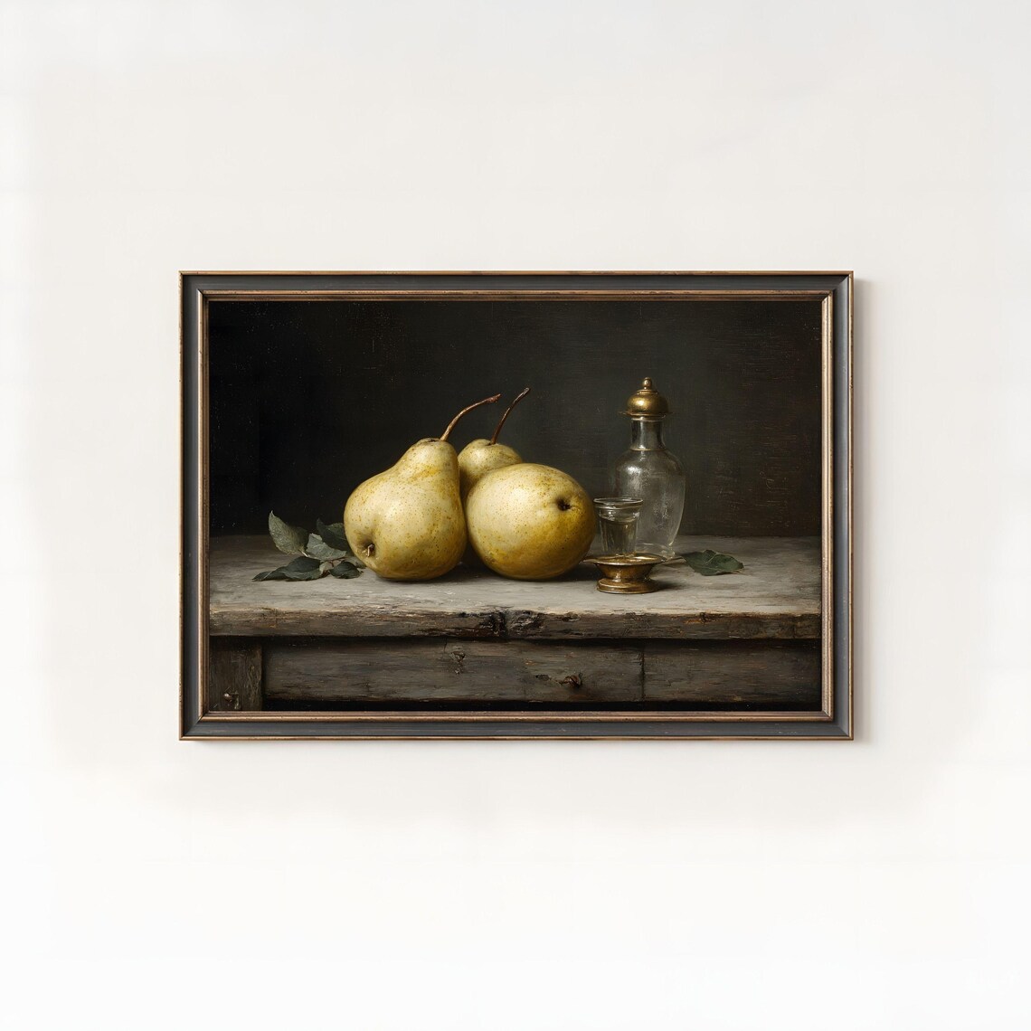 Vintage Pears Still Life Oil Painting Classic Rustic Kitchen Wall Decor Poster