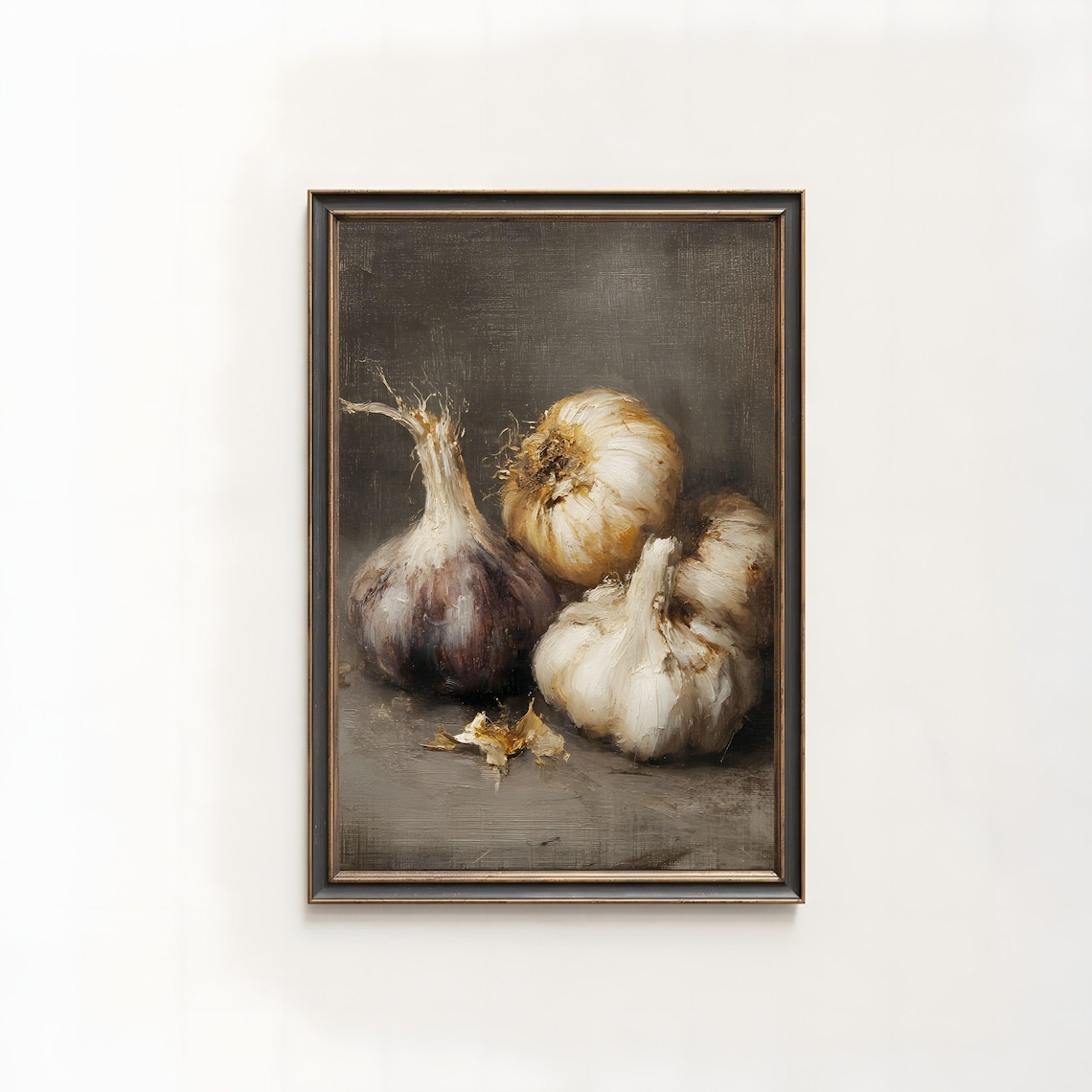 Garlic Bulbs Still Life Oil Painting Rustic Vintage Kitchen Wall Decor Poster