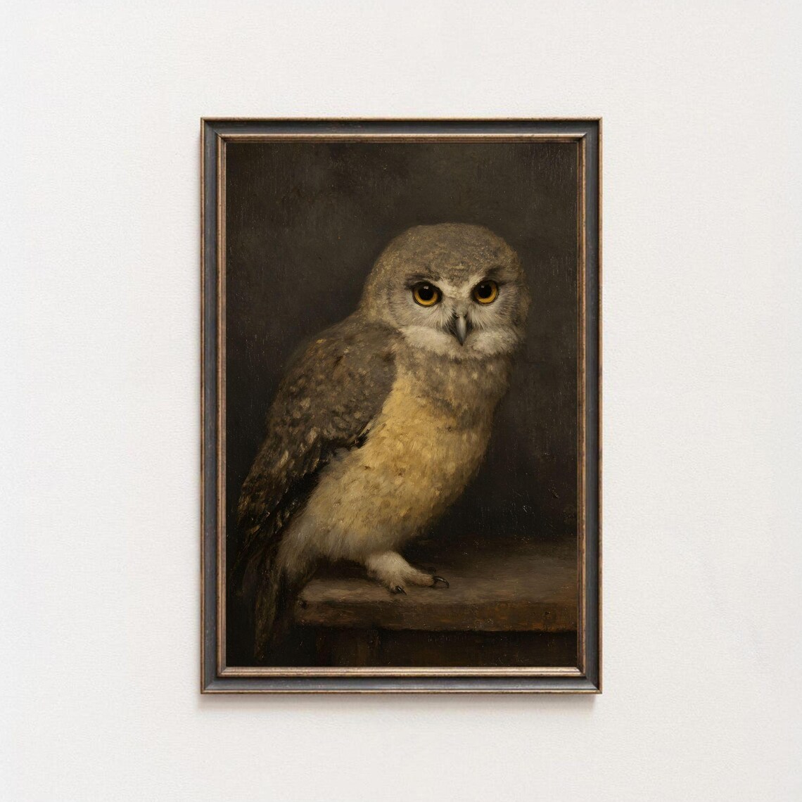 Vintage Owl Oil Painting Animal Portrait Dark Classic Art Poster