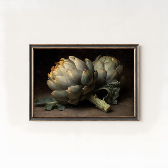 Artichoke Still Life Oil Painting Classic Vintage Kitchen Vegetable Poster