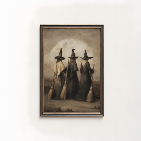 Three Witches Moon Print Gothic Halloween Wall Art 115