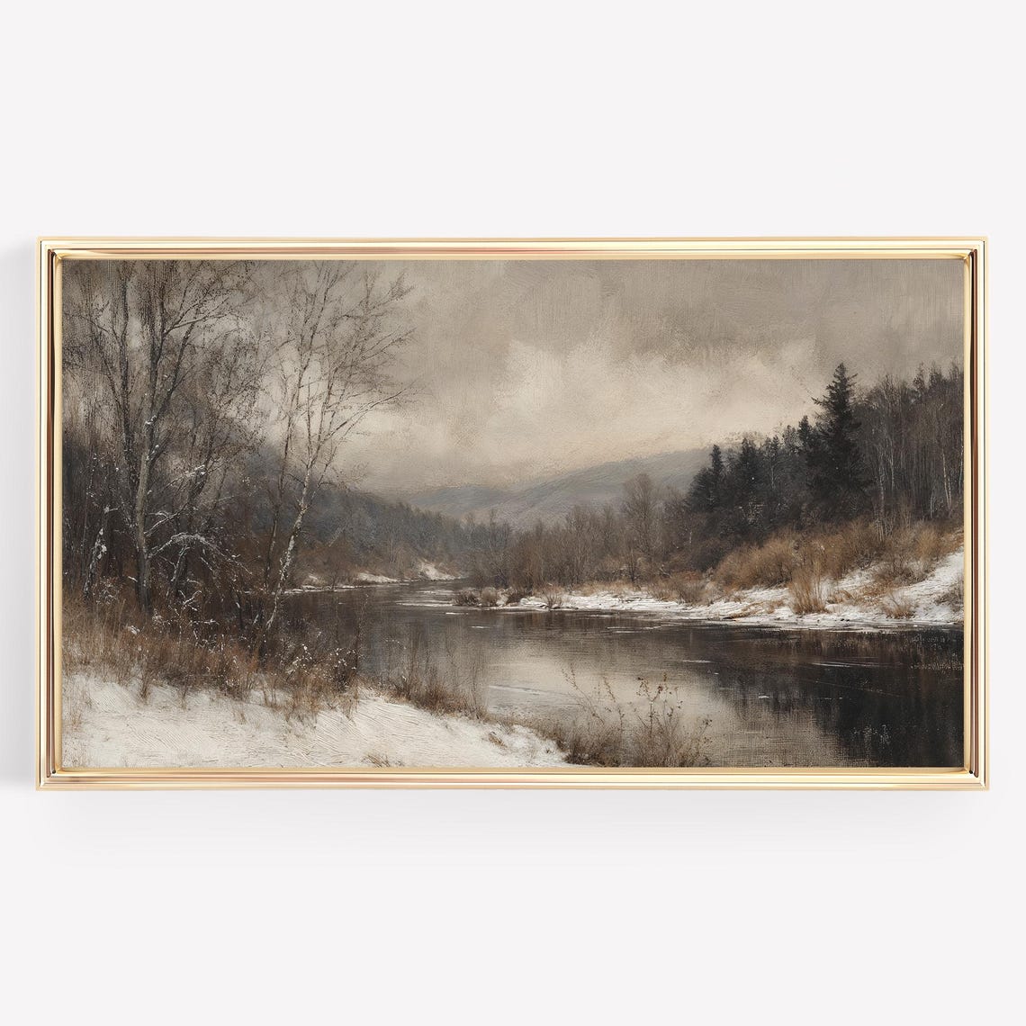 Quiet Winter River Snow Landscape Moody Rustic Vintage Art Poster - Image 4