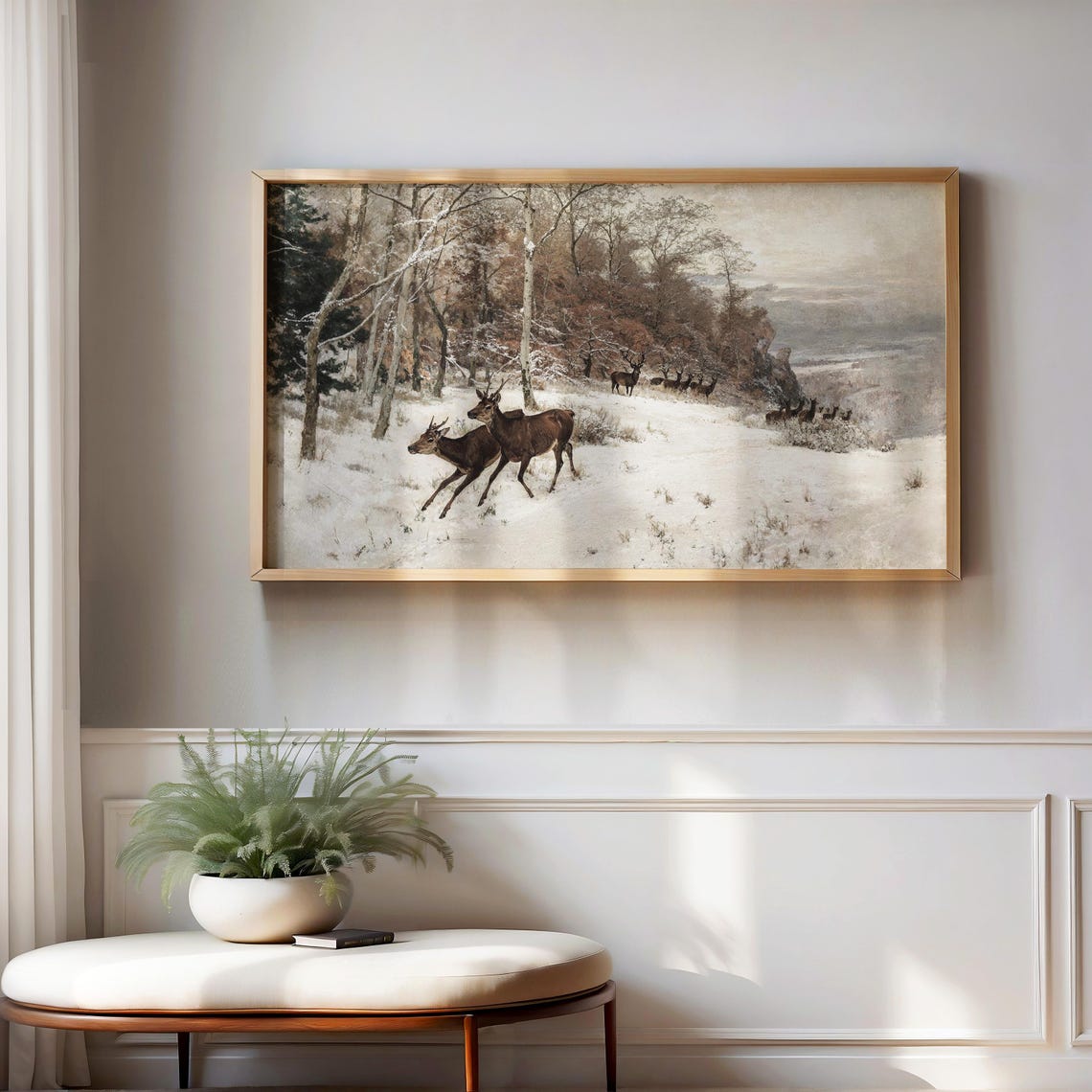Winter Deer Snowy Forest Landscape Vintage Wildlife Decor Poster - Image 2