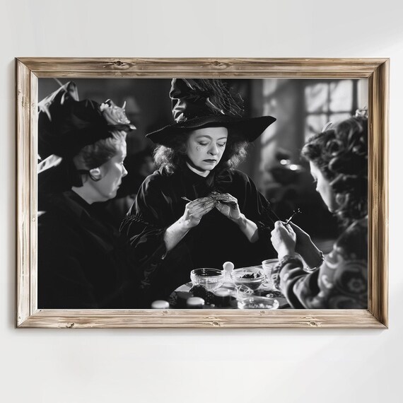 Witch Nail Salon Black And White Photo Humorous Halloween Art Poster