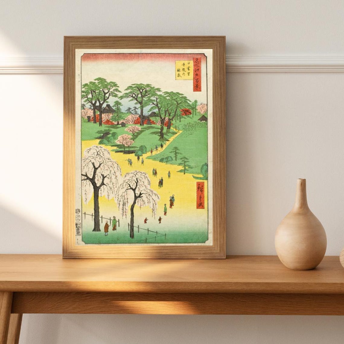 Japanese Ukiyo E Cherry Blossom Park Landscape Woodblock Poster - Image 3