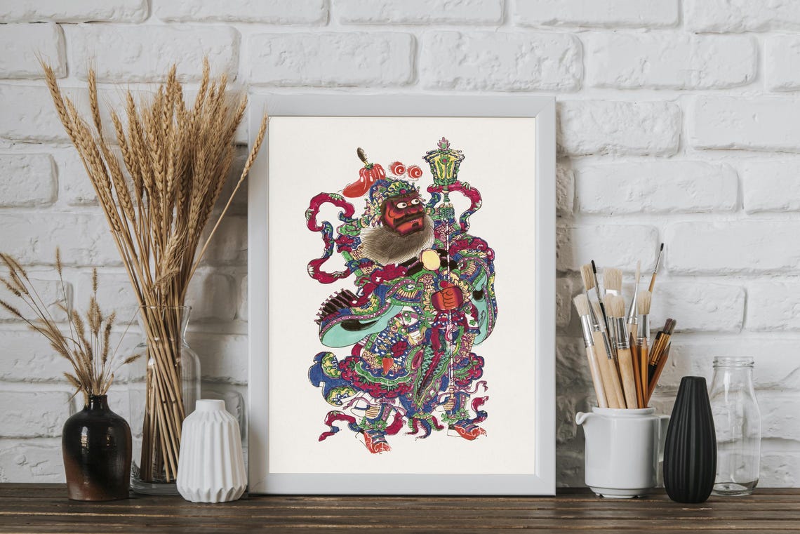 Colorful Chinese Mythological Warrior Guardian Deity Art Poster - Image 4