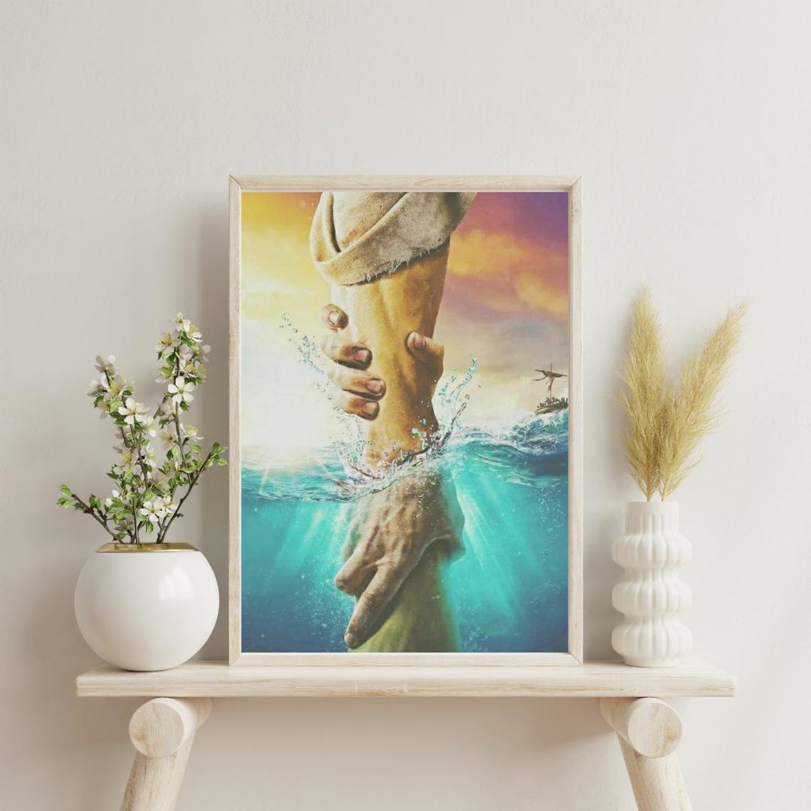 Hand Reaching Down To Rescue Drowning Hand Stormy Sea Faith Poster - Image 5