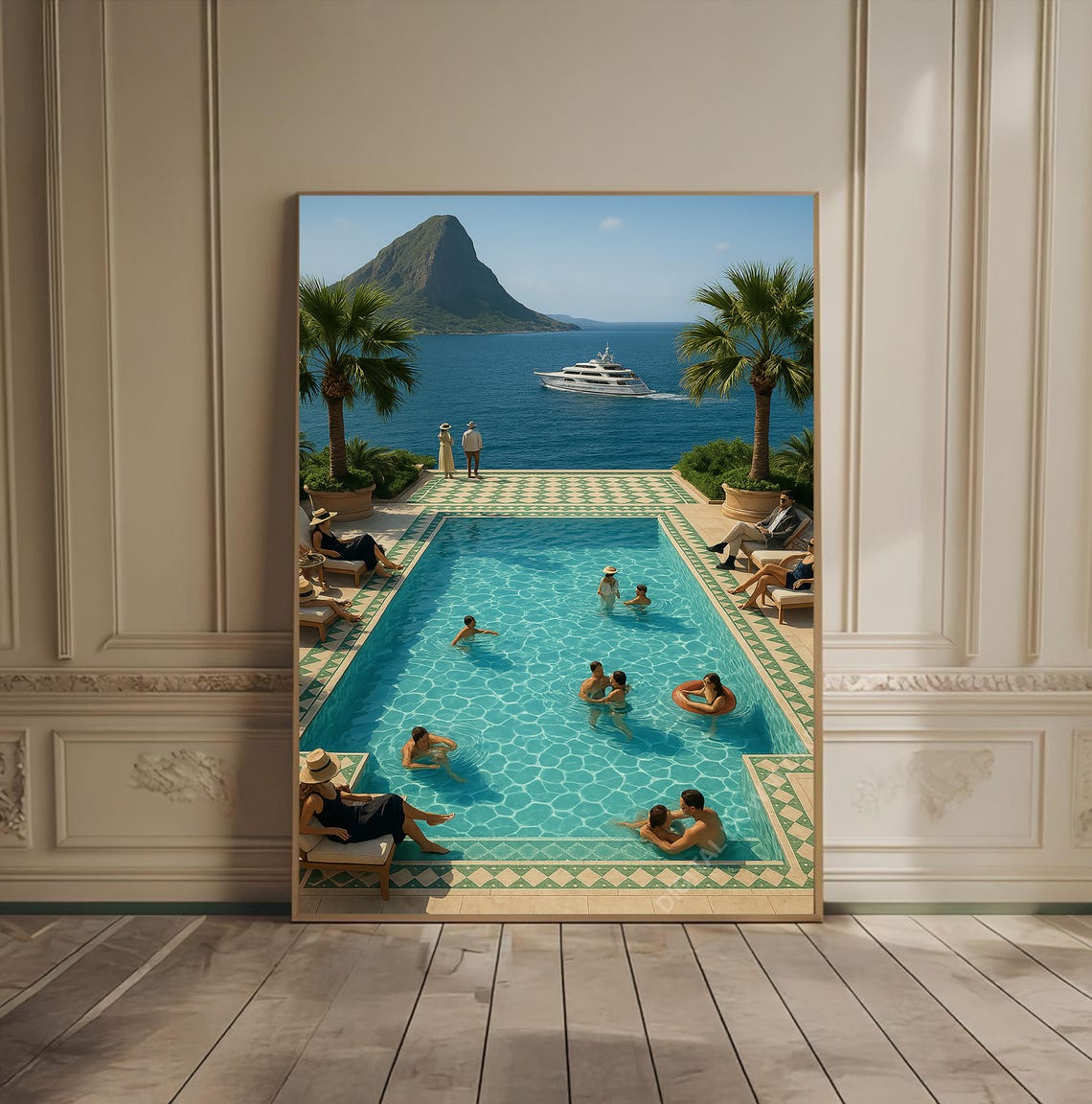 Swimming Pool Print Illustration Vacation Poster Summer Tiny People Beach Wall Art Tropical Travel Gallery
