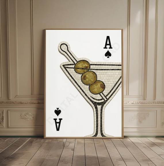 Ace Of Spades Mosaic Martini Glass Trendy Bar Cart Cocktail Print