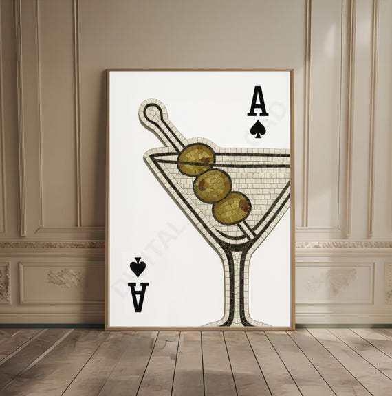 Ace Of Spades Print Art Deco Dirty Vintage Bar Cart Trendy Preppy Room Decor Barcart Retro Playing Card