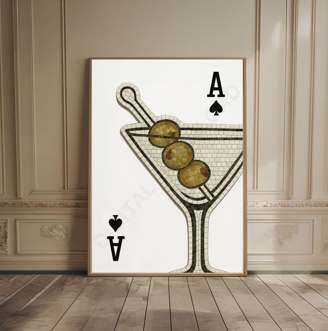 Ace Of Spades Mosaic Martini Glass Trendy Bar Cart Cocktail Print