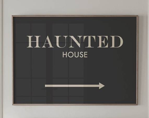 Haunted House Sign with Arrow Black Halloween Typography Poster