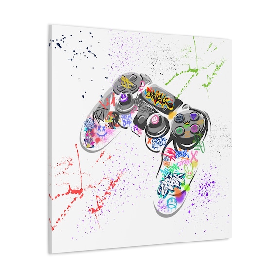 Graffiti Game Controller Street Art Paint Splash Canvas Gaming Wall Art