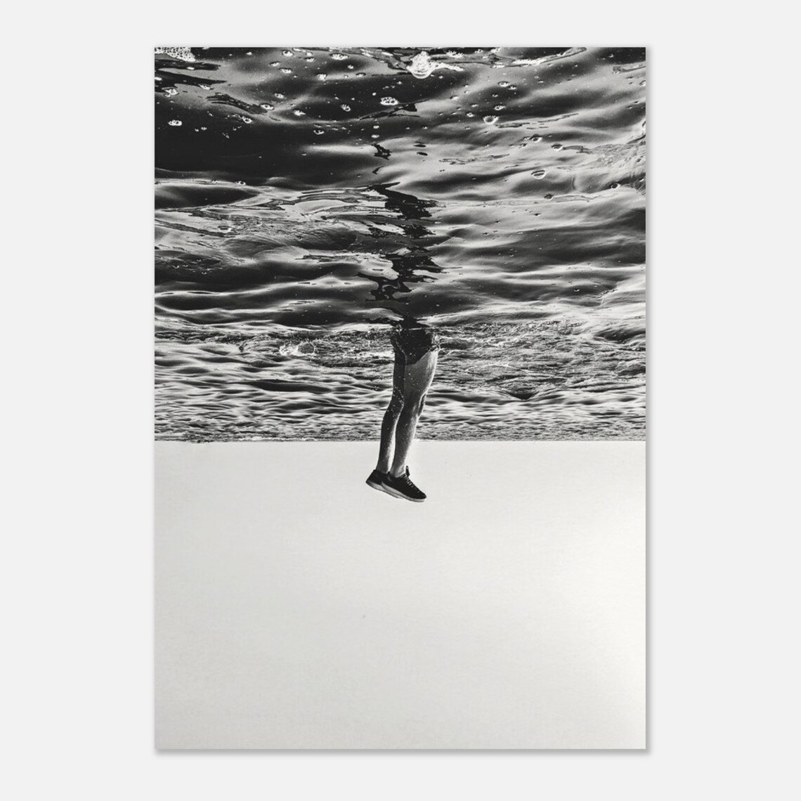 Ocean Dive Black and White Underwater Jumper Fine Art Photo Poster