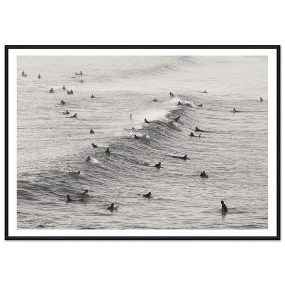 Black And White Surfers Waiting Waves Surf Photography Print