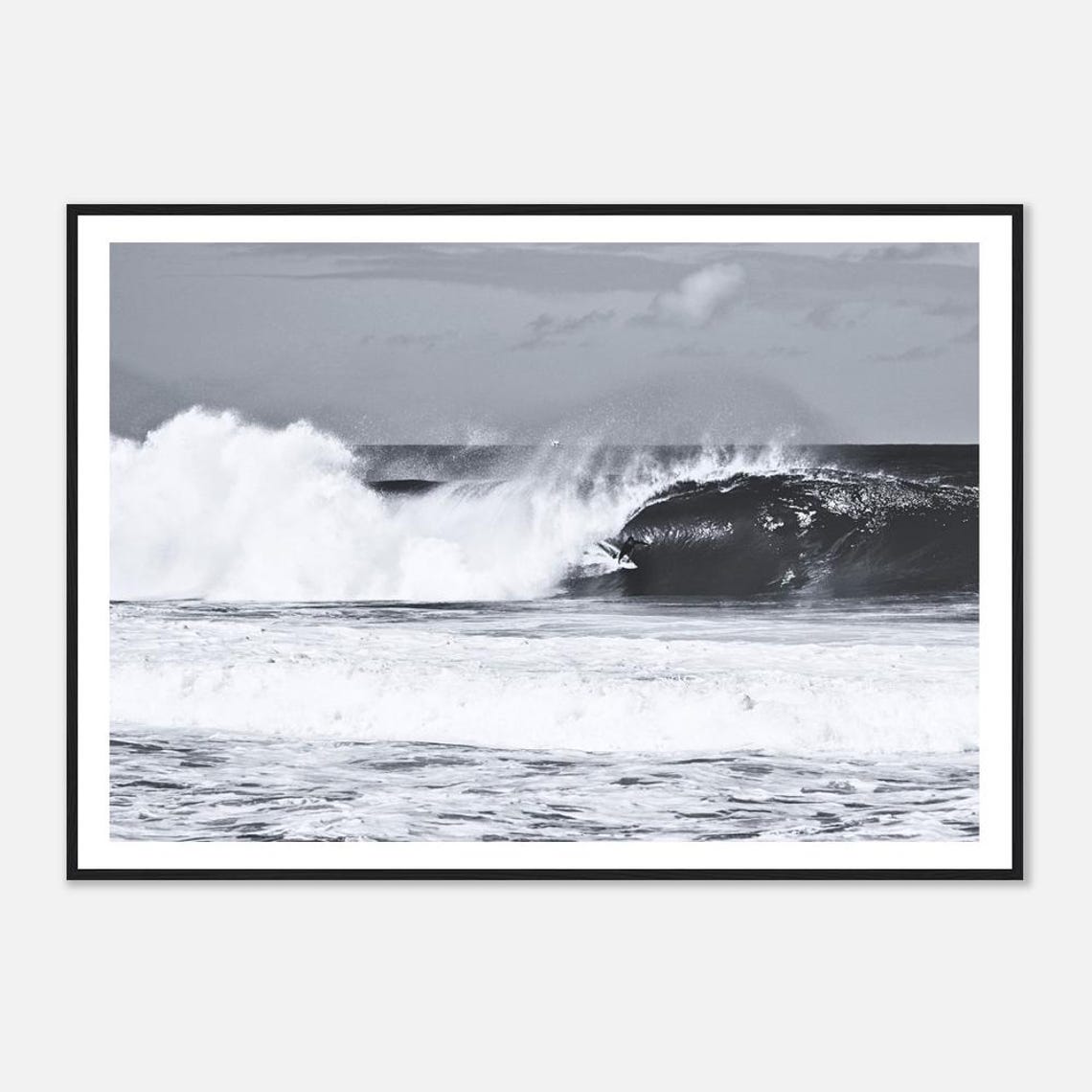 Dramatic Black and White Ocean Wave Crashing Surf Photography Poster