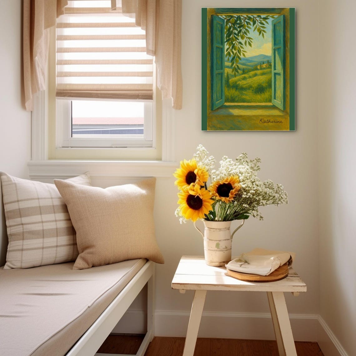 Open Window Rolling Green Hills Lemon Tree Oil Painting Poster - Image 3