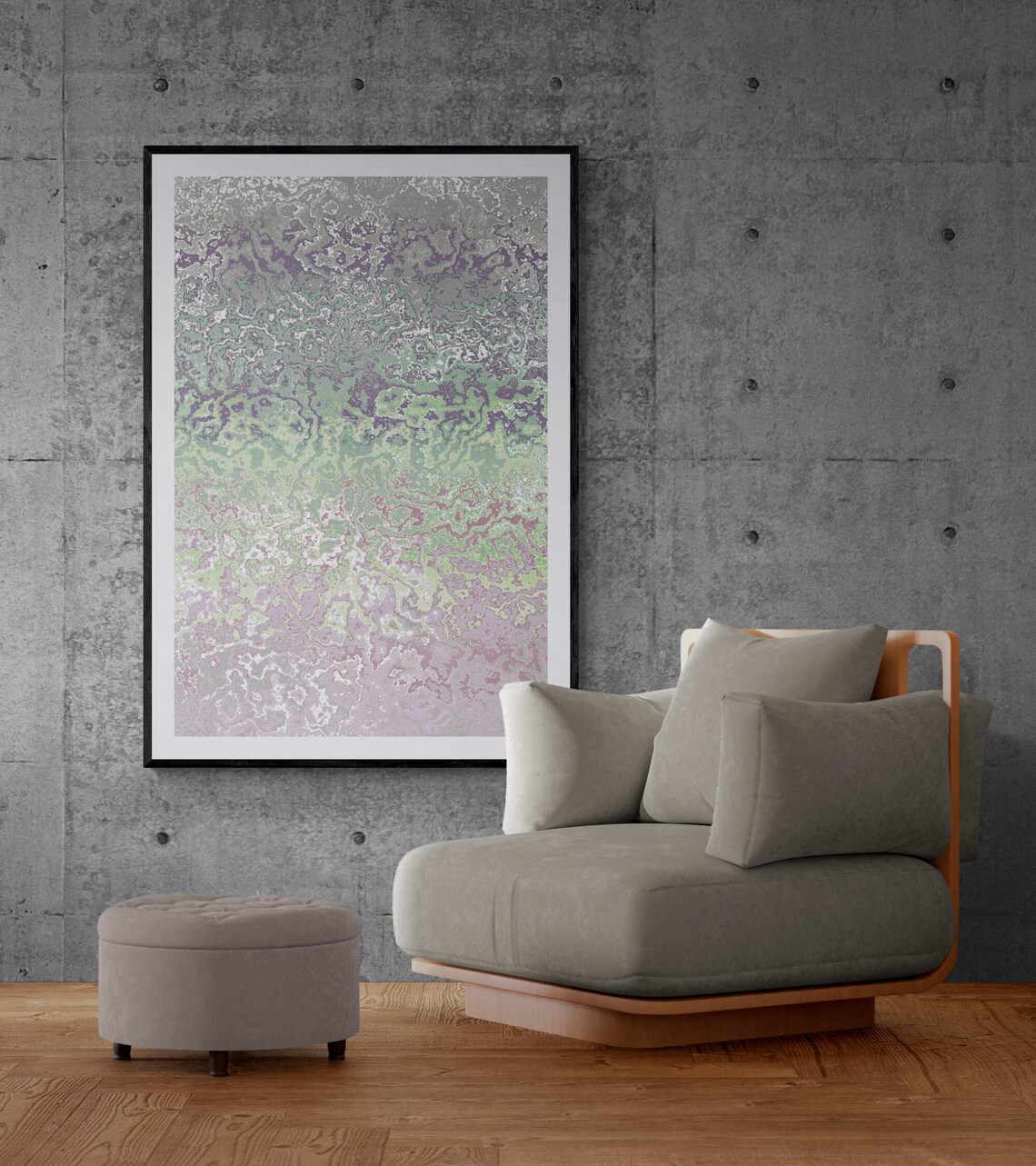 Sage Green Lavender and Purple Marble Watercolor Abstract Print - Image 4
