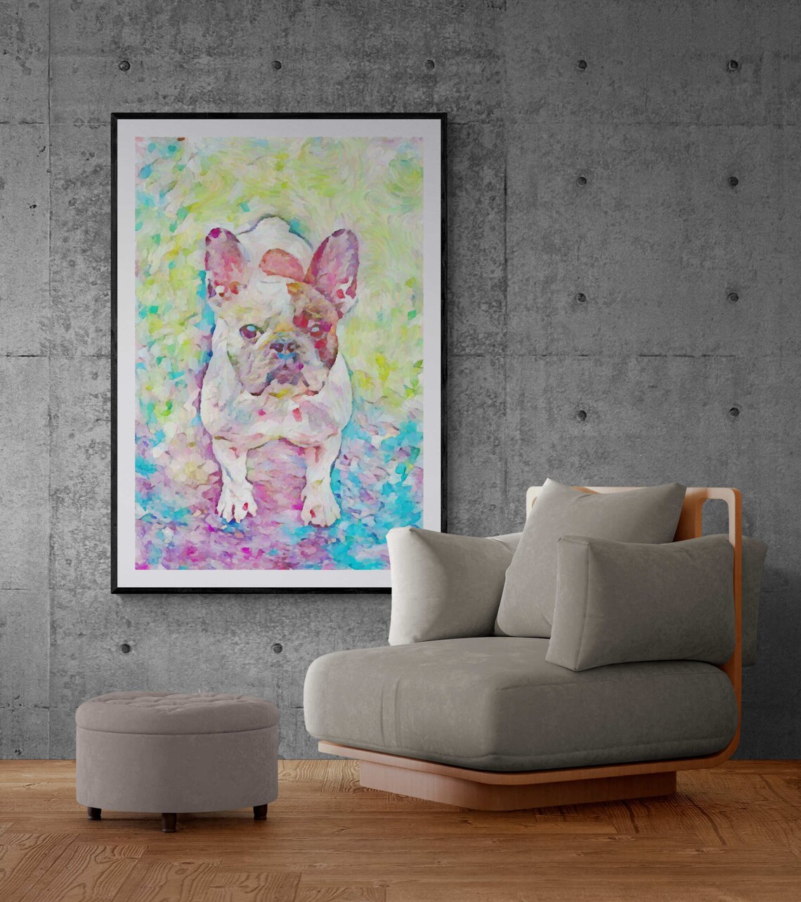 Colorful French Bulldog Watercolor Style Dog Portrait Poster - Image 6