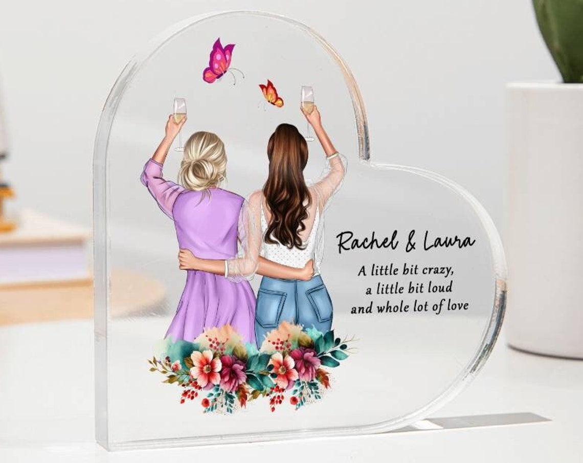 Personalized Best Friends Portrait Heart Acrylic Block Christmas Gift For Best Friend Picture Group Of 3 Best Friends Gift For Sister Cousin