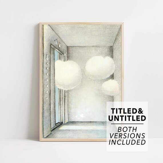New Yorker Style Surreal White Clouds Floating Inside an Empty Room Poster