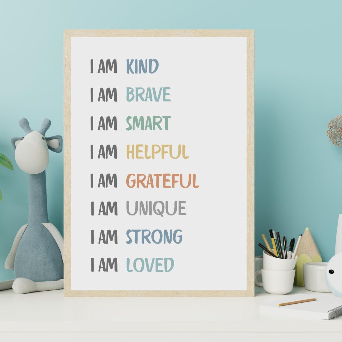 I Am Kind Brave Smart Strong Loved Affirmations Minimal Pastel Poster - Image 5