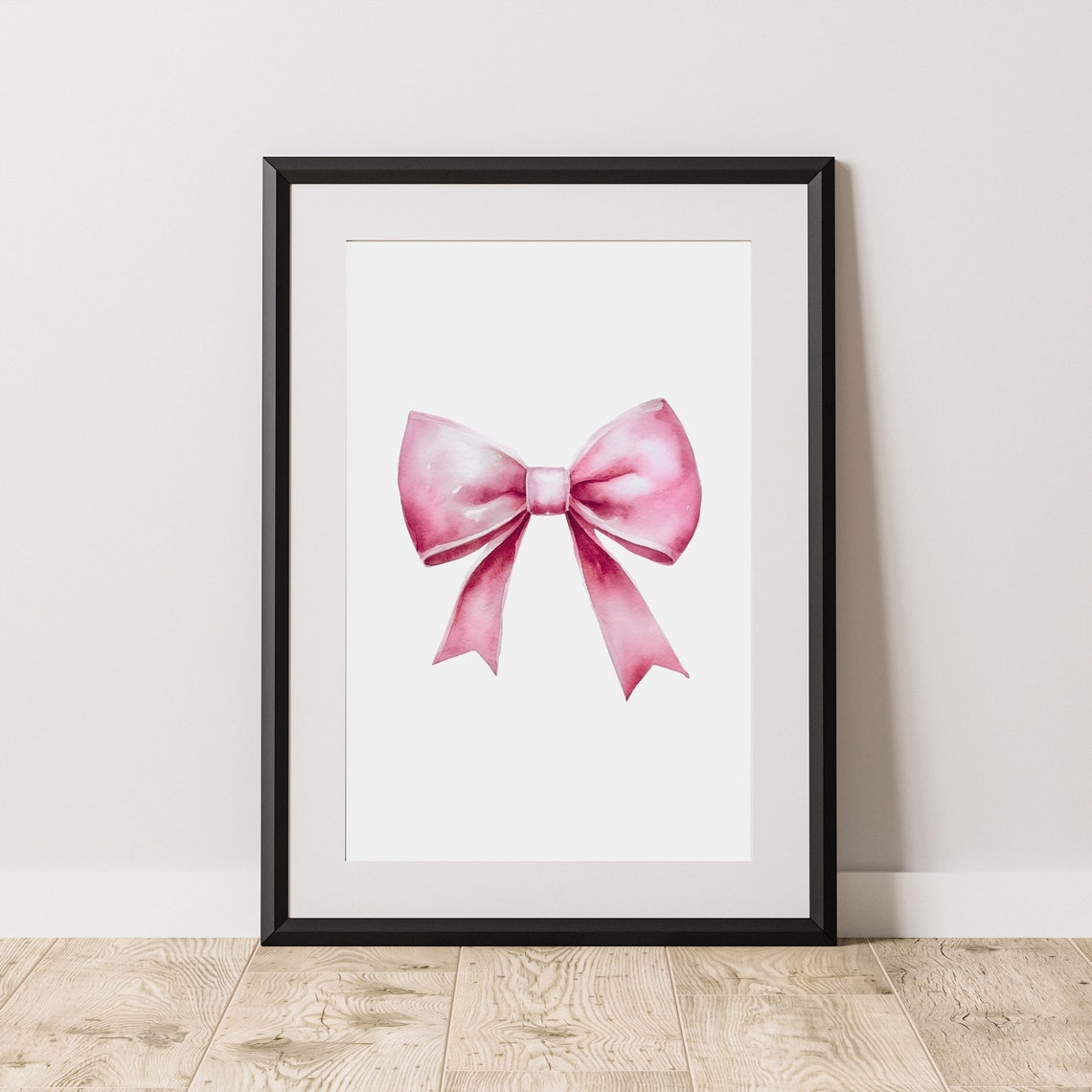 Pink Watercolor Ribbon Bow Simple Elegant Minimalist Art Poster - Image 2