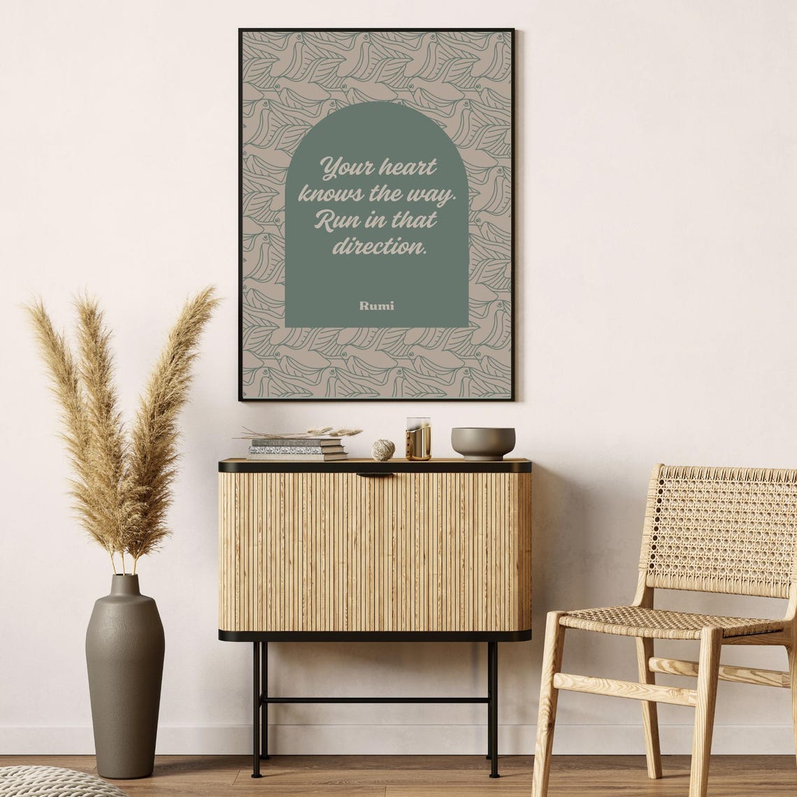 Rumi Your Heart Knows the Way Quote Sage Green Bird Arch Poster - Image 2