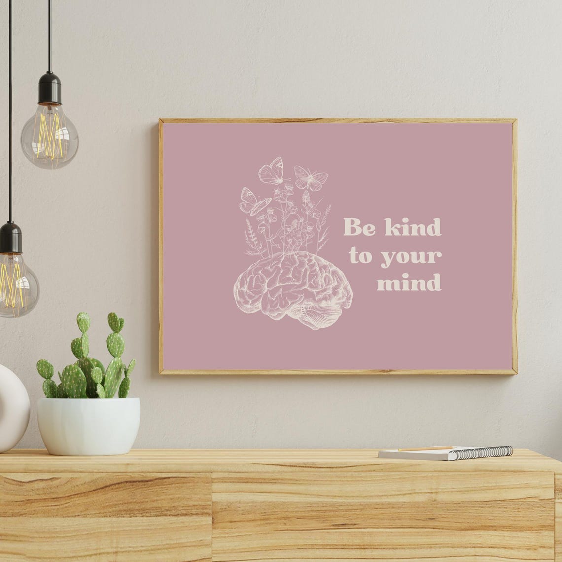 Be Kind to Your Mind Brain Butterflies Dusty Rose Therapy Poster - Image 2