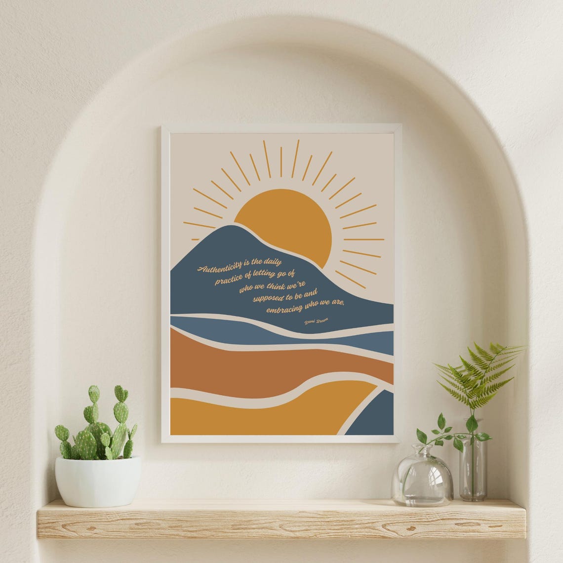 Brene Brown Authenticity Quote Sunset Waves Boho Empowerment Poster - Image 3
