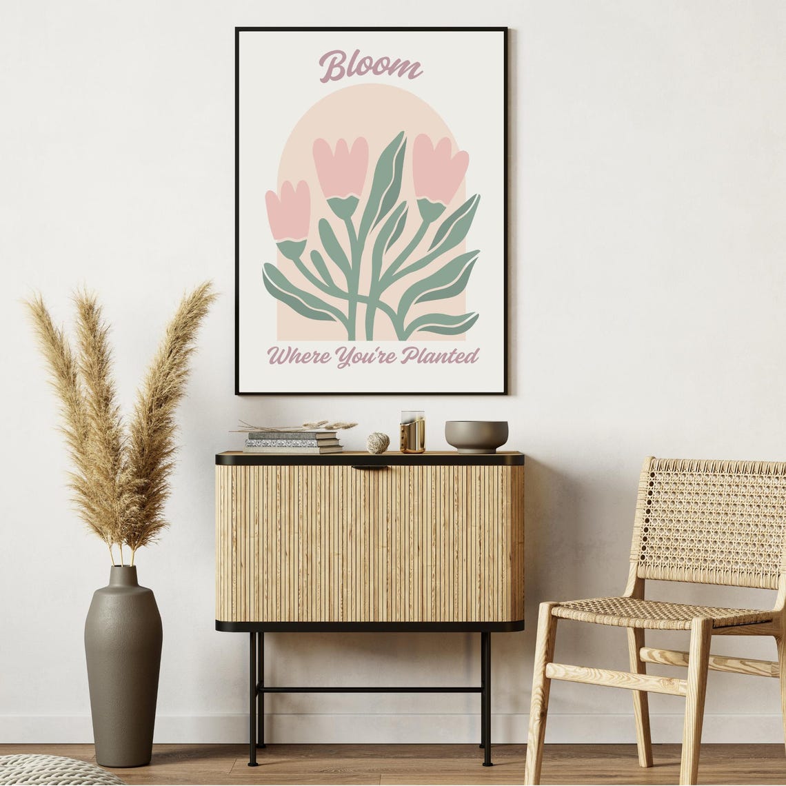 Bloom Where You're Planted Pink Tulips Boho Arch Floral Poster - Image 3