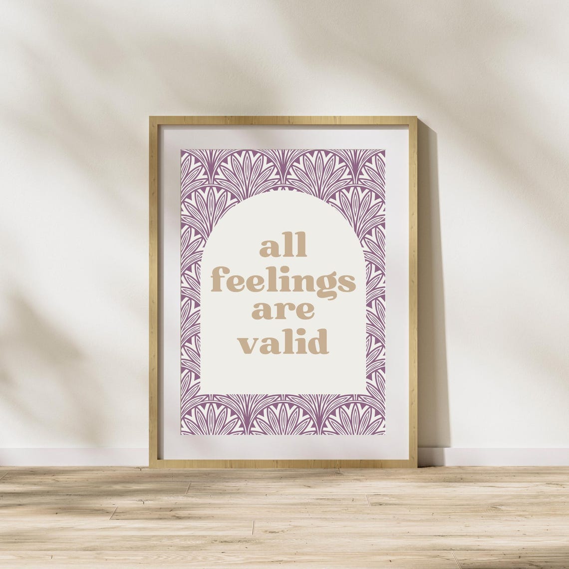 All Feelings Are Valid Mental Health Quote Mauve Leaf Pattern Poster - Image 5
