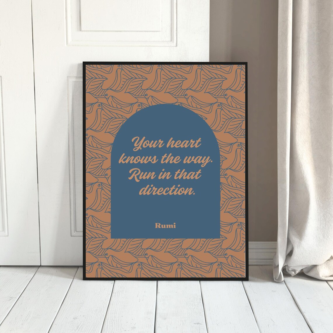 Rumi Your Heart Knows the Way Quote Navy Orange Botanical Poster - Image 3