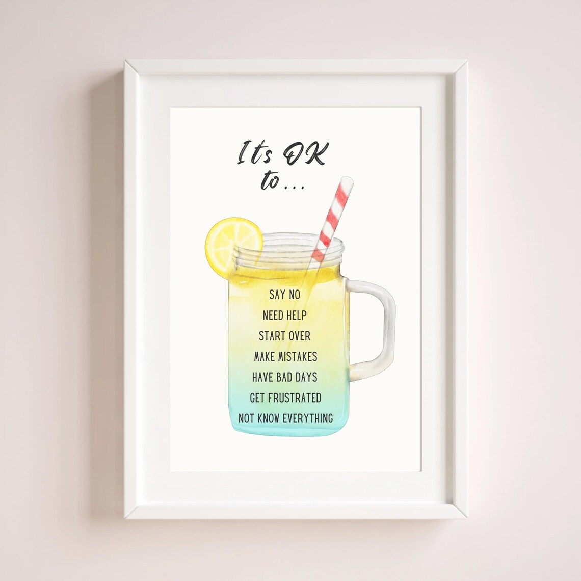 Its OK To Lemonade Mason Jar Self Compassion Mental Health Poster - Image 5