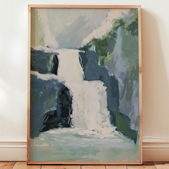 Waterfall Landscape Painting Mountain Nature Wall Art