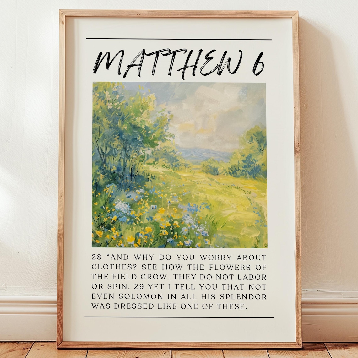 Matthew 6 Wildflower Field Bible Verse Floral Scripture Wall Art