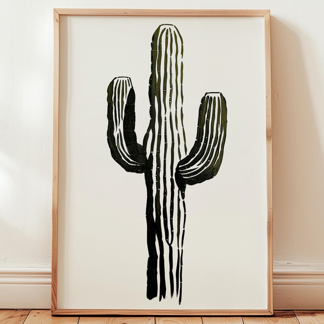 Black and White Saguaro Cactus Minimalist Botanical Southwestern Art Poster