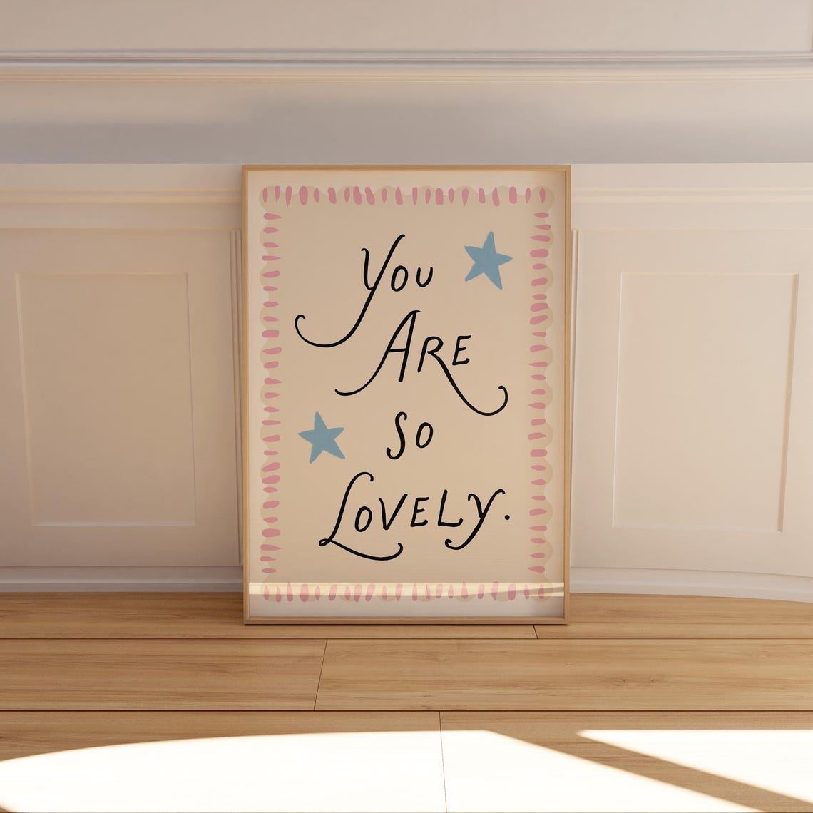 You Are So Lovely Pink Border Star Hand Lettered Quote Wall Art