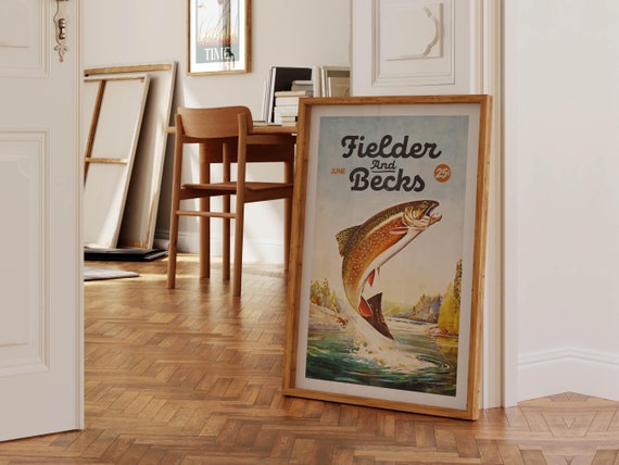 Lake Fishing Print Gift For Dad Retro Fishing Art Poster Angler Wall Decor River Fishing Artwork Outdoorsy Wall Art Cabin Fisherman Gift
