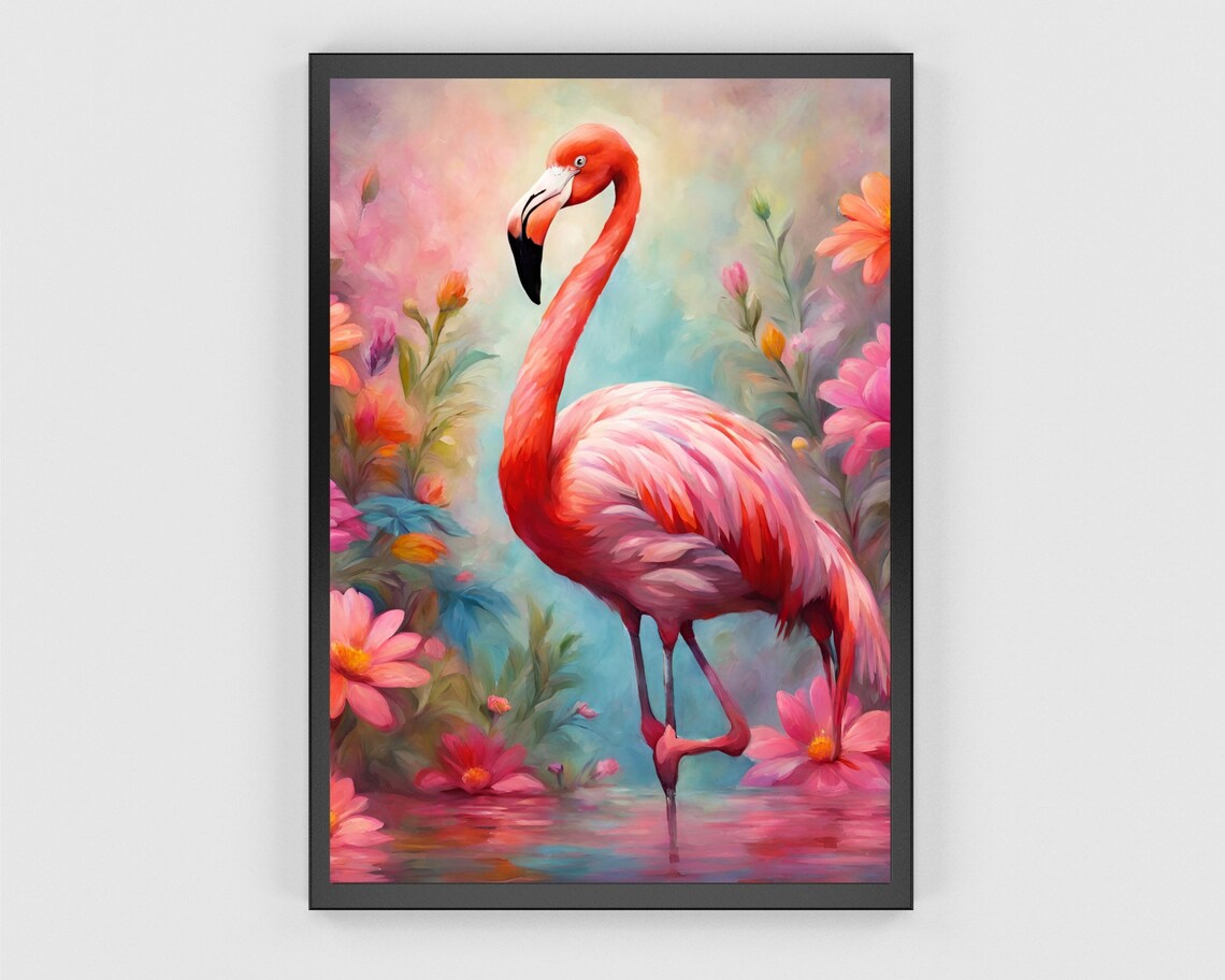 Pink Flamingo Tropical Art Watercolor Floral Lagoon Bird Print - Image 3