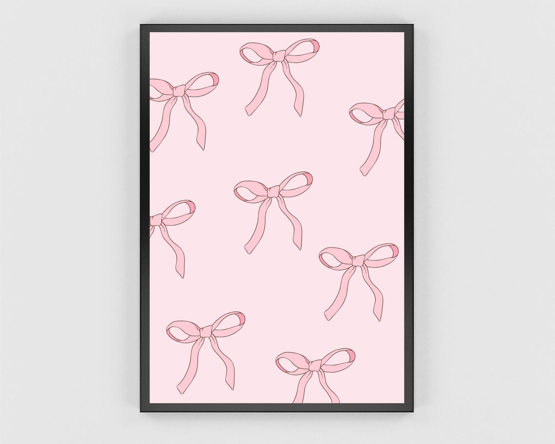 Line Drawn Pink Bows Scattered On Soft Blush Background Poster - Image 3