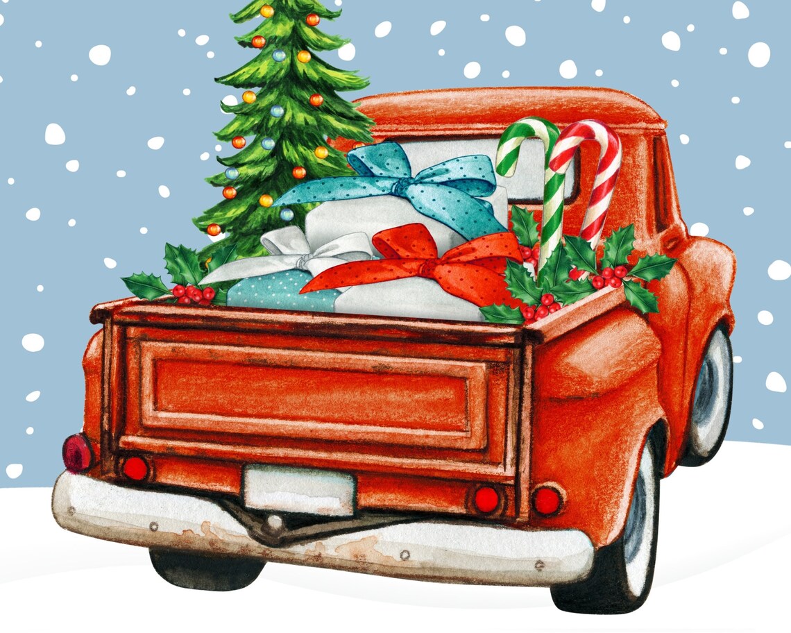 Red Christmas Truck Art Print, Festive Holiday Decor - Image 3