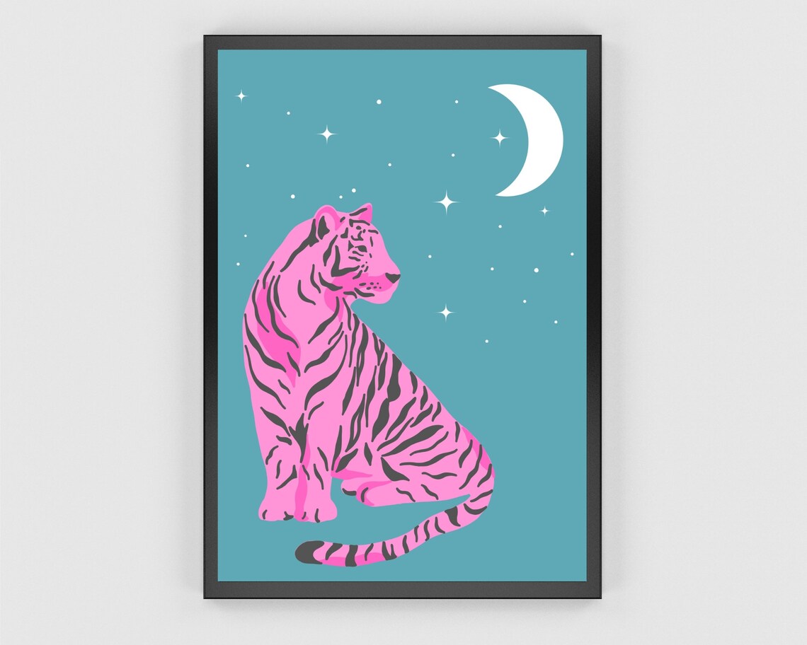 Pink Tiger Art Print, Boho Jungle Wall Decor - Image 2