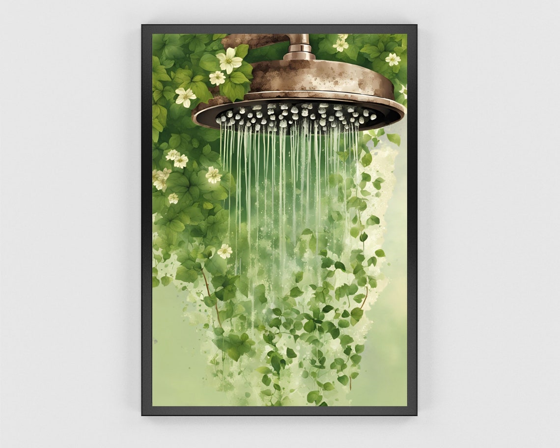 Copper Shower Head Watering Green Foliage Botanical Art Poster - Image 3