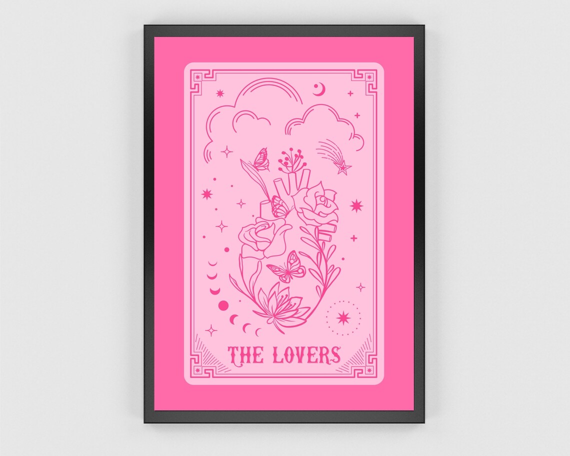 The Lovers Tarot, Pink and Red Tarot Art Print - Image 2