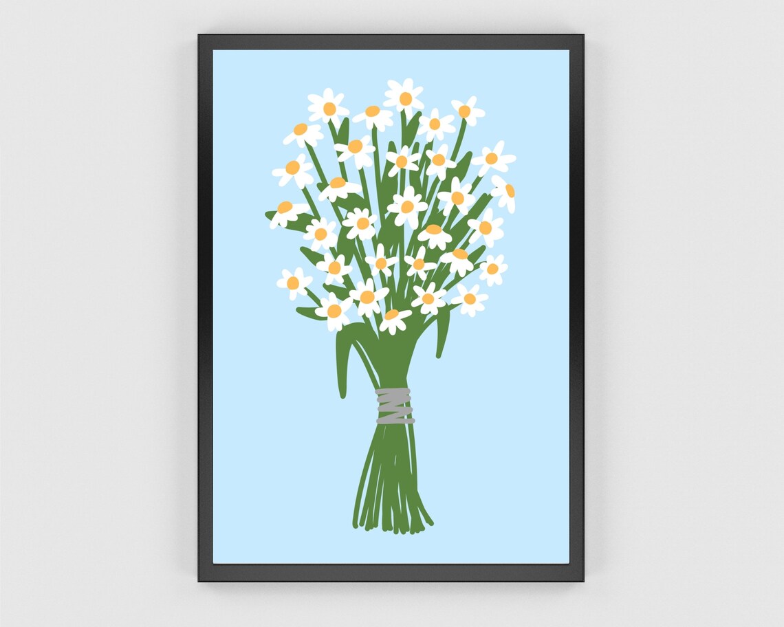Bunch Of Daisies Floral Art Print, Boho Retro - Image 2